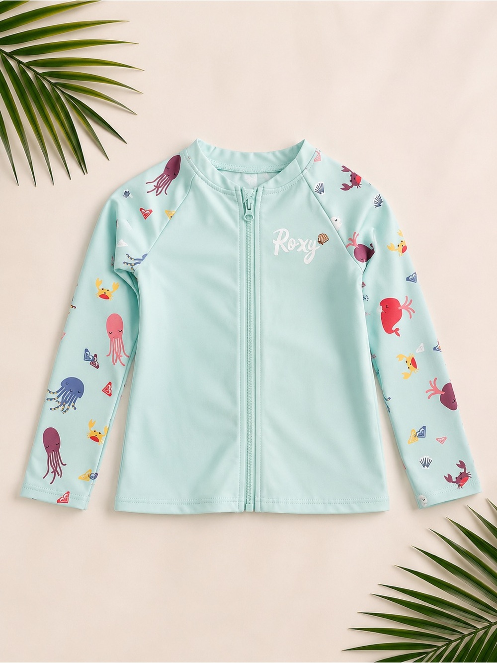 Roxy Toddler Girls' Mint Zip Front Rashguard with Ocean Print Sleeves - Picture 4 of 5
